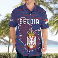 Serbia Hawaiian Shirt with National Map and Coat of Arms Design in Blue Red Pattern