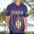 Serbia Hawaiian Shirt with National Map and Coat of Arms Design in Blue Red Pattern