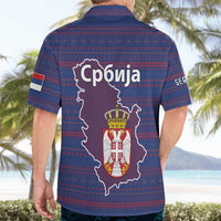 Serbia Hawaiian Shirt with National Map and Coat of Arms Design in Blue Red Pattern
