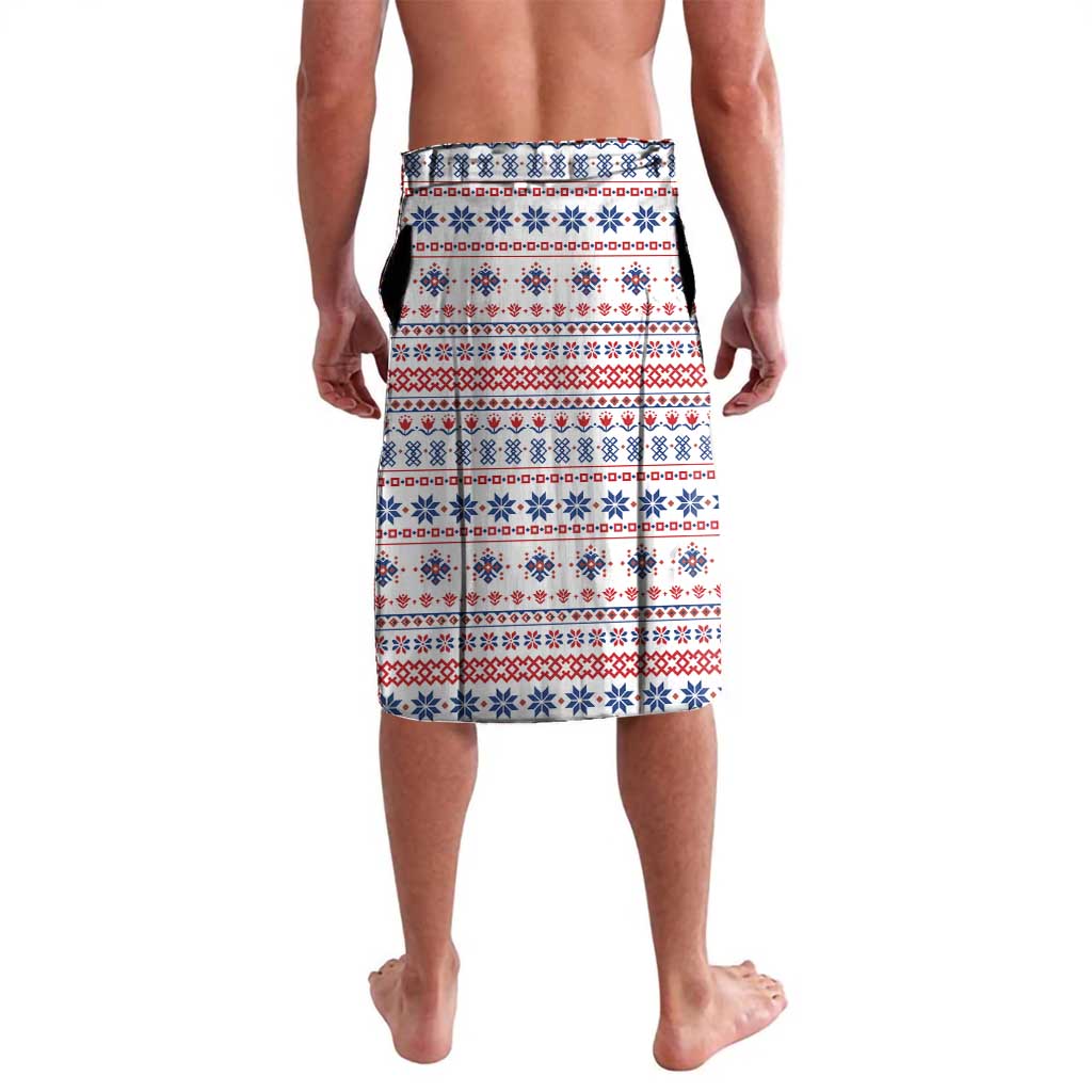 Serbia Lavalava with National Map and Coat of Arms Design in Blue Red Pattern