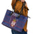 Serbia Leather Tote Bag with National Map and Coat of Arms Design in Blue Red Pattern