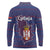 Serbia Long Sleeve Polo Shirt with National Map and Coat of Arms Design in Blue Red Pattern