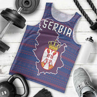 Serbia Men Tank Top with National Map and Coat of Arms Design in Blue Red Pattern