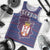 Serbia Men Tank Top with National Map and Coat of Arms Design in Blue Red Pattern