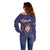 Serbia Off Shoulder Sweater with National Map and Coat of Arms Design in Blue Red Pattern
