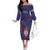 Serbia Off The Shoulder Long Sleeve Dress with National Map and Coat of Arms Design in Blue Red Pattern