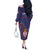 Serbia Off The Shoulder Long Sleeve Dress with National Map and Coat of Arms Design in Blue Red Pattern