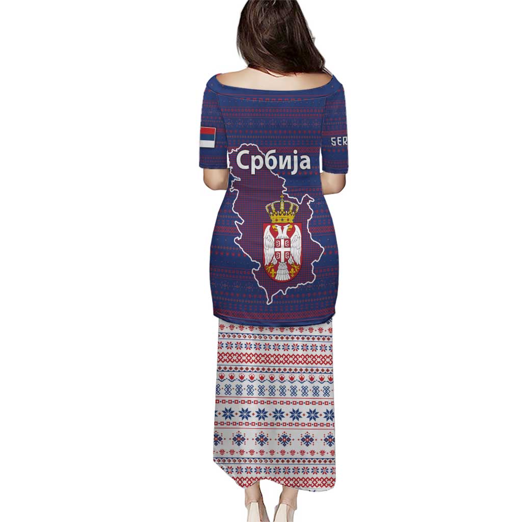 Serbia Puletasi with National Map and Coat of Arms Design in Blue Red Pattern