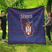 Serbia Quilt with National Map and Coat of Arms Design in Blue Red Pattern