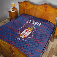 Serbia Quilt with National Map and Coat of Arms Design in Blue Red Pattern