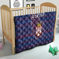 Serbia Quilt with National Map and Coat of Arms Design in Blue Red Pattern