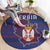 Serbia Round Carpet with National Map and Coat of Arms Design in Blue Red Pattern