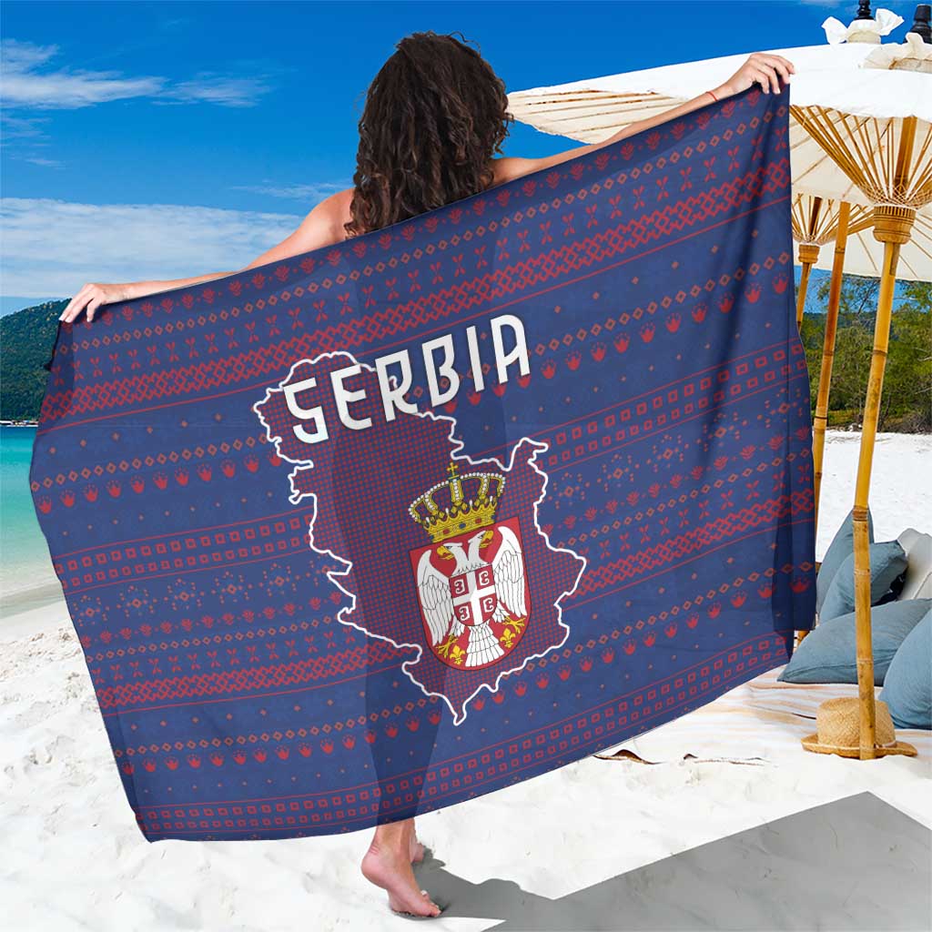Serbia Sarong with National Map and Coat of Arms Design in Blue Red Pattern