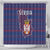 Serbia Shower Curtain with National Map and Coat of Arms Design in Blue Red Pattern