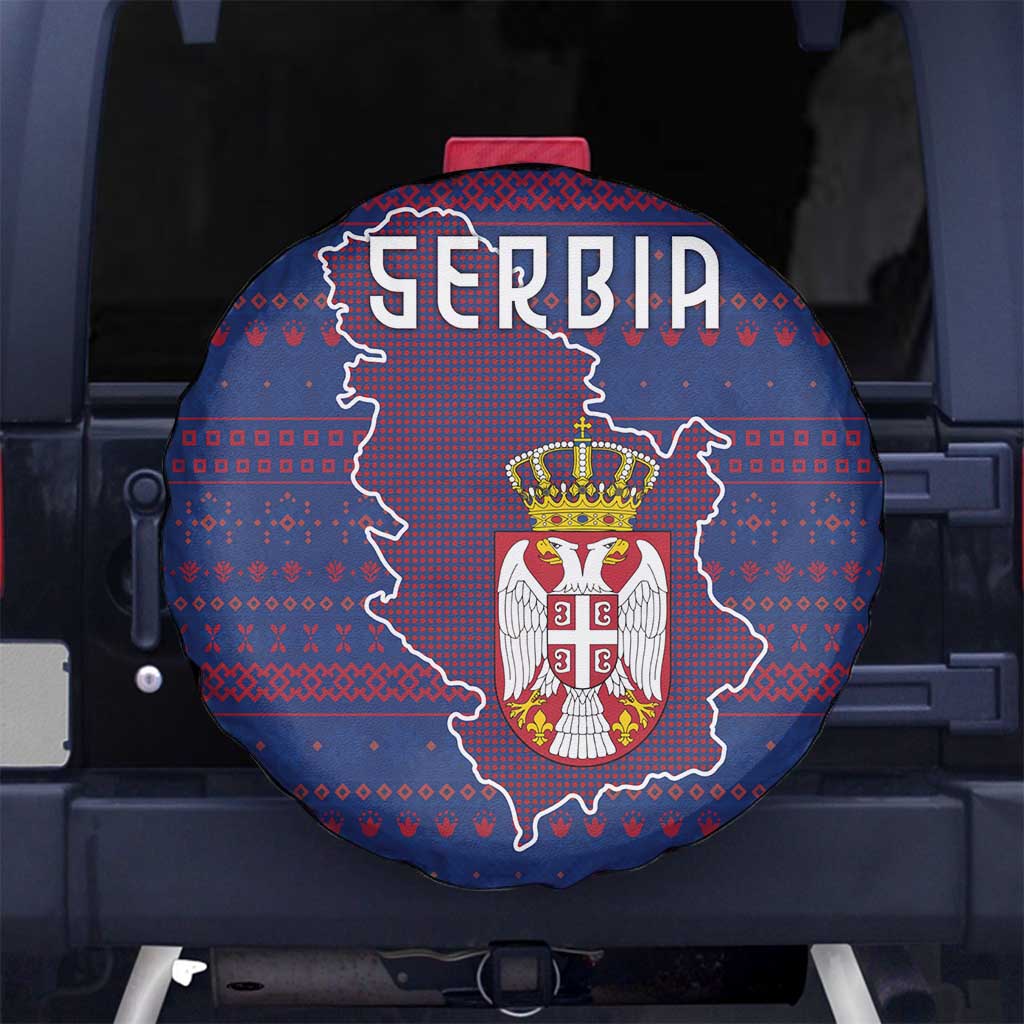 Serbia Spare Tire Cover with National Map and Coat of Arms Design in Blue Red Pattern