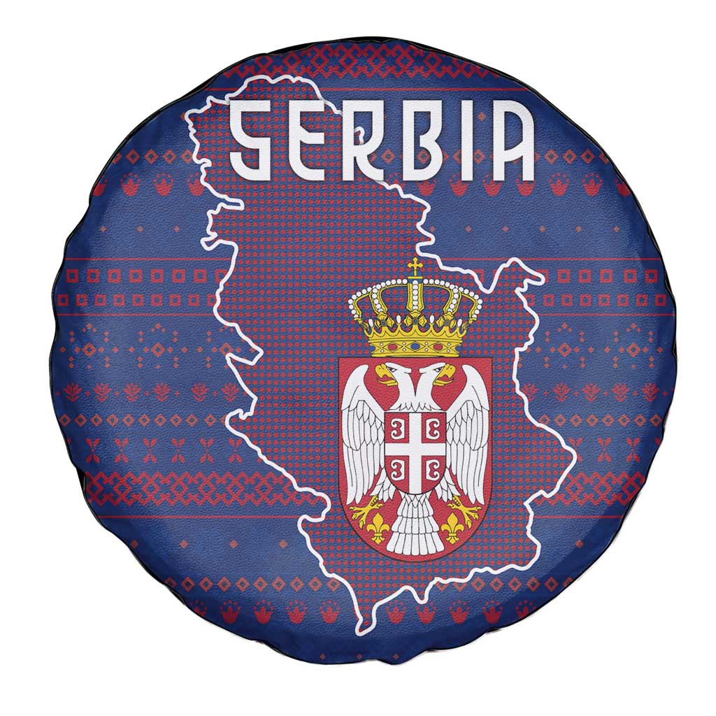 Serbia Spare Tire Cover with National Map and Coat of Arms Design in Blue Red Pattern