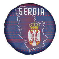 Serbia Spare Tire Cover with National Map and Coat of Arms Design in Blue Red Pattern