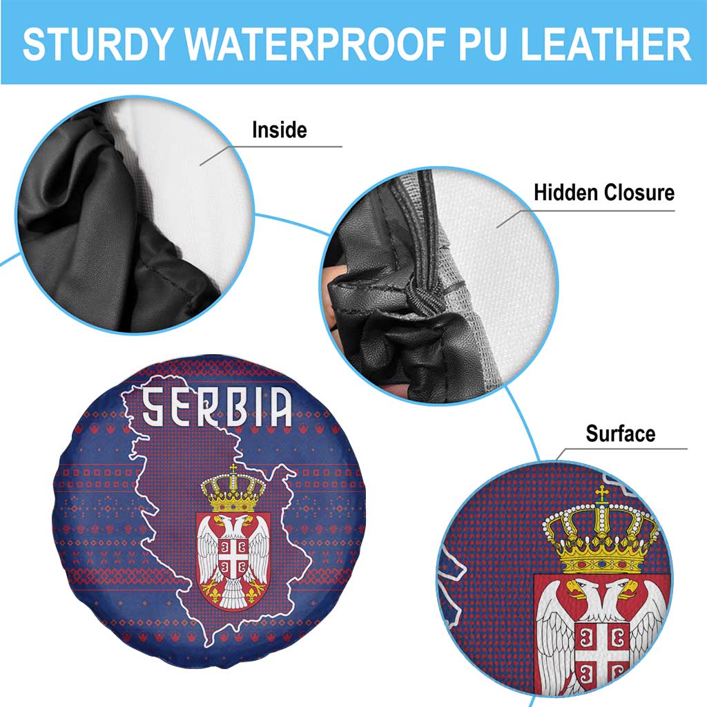 Serbia Spare Tire Cover with National Map and Coat of Arms Design in Blue Red Pattern