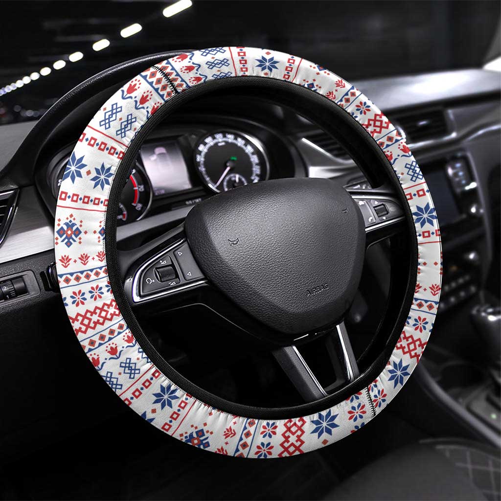 Serbia Steering Wheel Cover with National Map and Coat of Arms Design in Blue Red Pattern