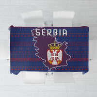 Serbia Tablecloth with National Map and Coat of Arms Design in Blue Red Pattern