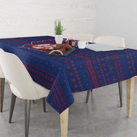 Serbia Tablecloth with National Map and Coat of Arms Design in Blue Red Pattern