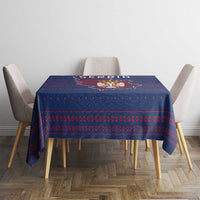 Serbia Tablecloth with National Map and Coat of Arms Design in Blue Red Pattern