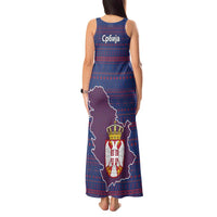 Serbia Tank Maxi Dress with National Map and Coat of Arms Design in Blue Red Pattern