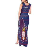 Serbia Tank Maxi Dress with National Map and Coat of Arms Design in Blue Red Pattern
