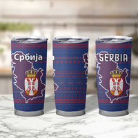 Serbia Tumbler Cup with National Map and Coat of Arms Design in Blue Red Pattern