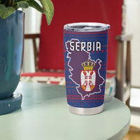 Serbia Tumbler Cup with National Map and Coat of Arms Design in Blue Red Pattern
