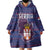 Serbia Wearable Blanket Hoodie with National Map and Coat of Arms Design in Blue Red Pattern