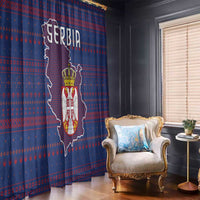 Serbia Window Curtain with National Map and Coat of Arms Design in Blue Red Pattern