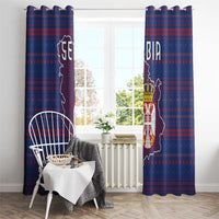 Serbia Window Curtain with National Map and Coat of Arms Design in Blue Red Pattern