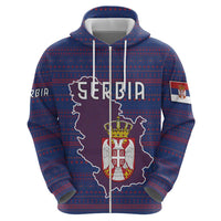 Serbia Zip Hoodie with National Map and Coat of Arms Design in Blue Red Pattern