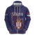Serbia Zip Hoodie with National Map and Coat of Arms Design in Blue Red Pattern