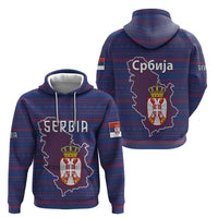 Serbia Zip Hoodie with National Map and Coat of Arms Design in Blue Red Pattern