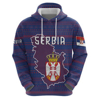 Serbia Zip Hoodie with National Map and Coat of Arms Design in Blue Red Pattern