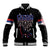 Serbia Baseball Jacket with Wolf Head Graphic, Howling Wolf, and National Flag Stripes