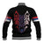 Serbia Baseball Jacket with Wolf Head Graphic, Howling Wolf, and National Flag Stripes