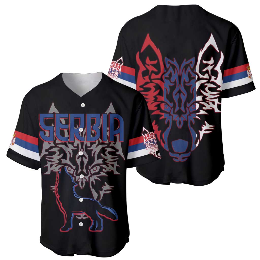 Serbia Baseball Jersey with Wolf Head Graphic, Howling Wolf, and National Flag Stripes