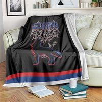 Serbia Blanket with Wolf Head Graphic, Howling Wolf, and National Flag Stripes
