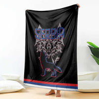 Serbia Blanket with Wolf Head Graphic, Howling Wolf, and National Flag Stripes