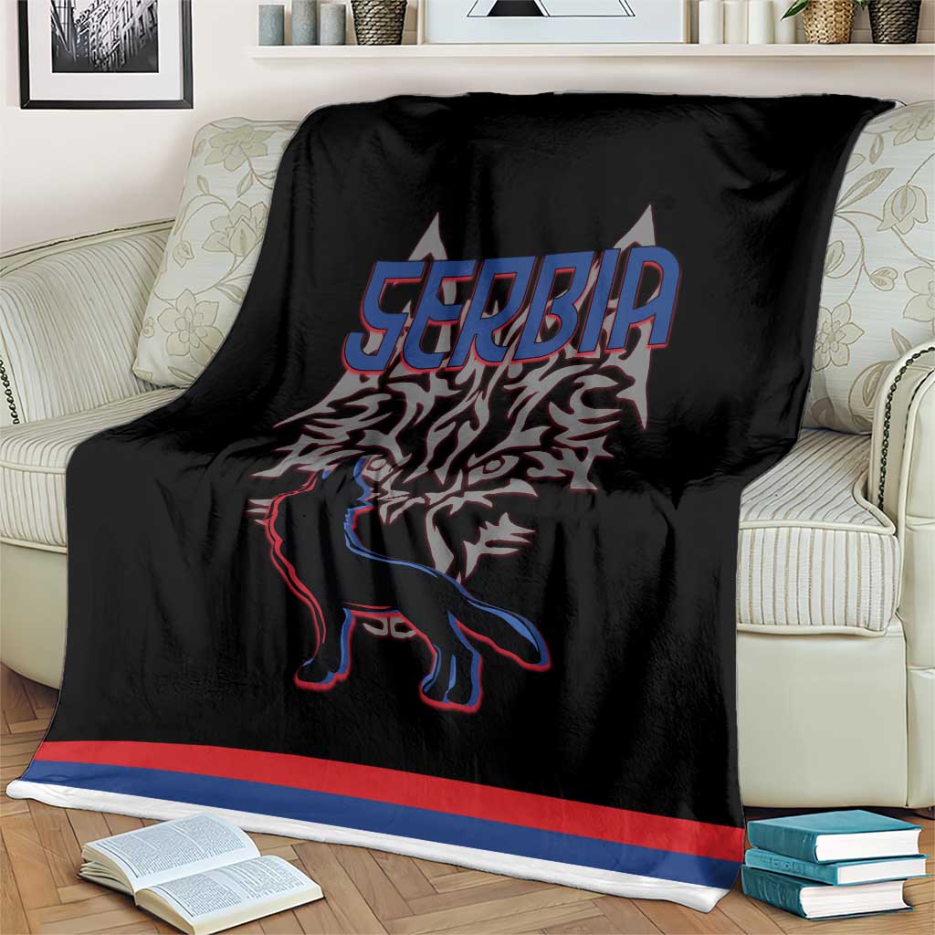 Serbia Blanket with Wolf Head Graphic, Howling Wolf, and National Flag Stripes