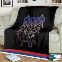Serbia Blanket with Wolf Head Graphic, Howling Wolf, and National Flag Stripes
