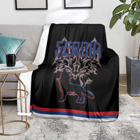 Serbia Blanket with Wolf Head Graphic, Howling Wolf, and National Flag Stripes