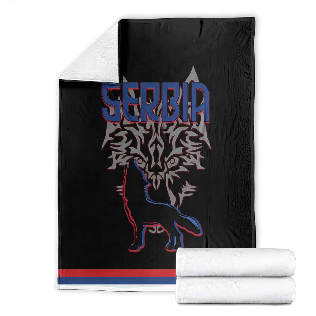 Serbia Blanket with Wolf Head Graphic, Howling Wolf, and National Flag Stripes