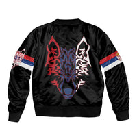 Serbia Bomber Jacket with Wolf Head Graphic, Howling Wolf, and National Flag Stripes