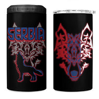 Serbia 4 in 1 Can Cooler Tumbler with Wolf Head Graphic, Howling Wolf, and National Flag Stripes