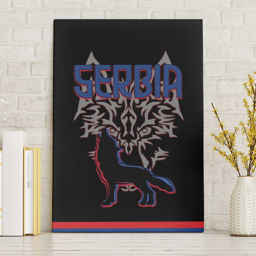Serbia Canvas Wall Art with Wolf Head Graphic, Howling Wolf, and National Flag Stripes