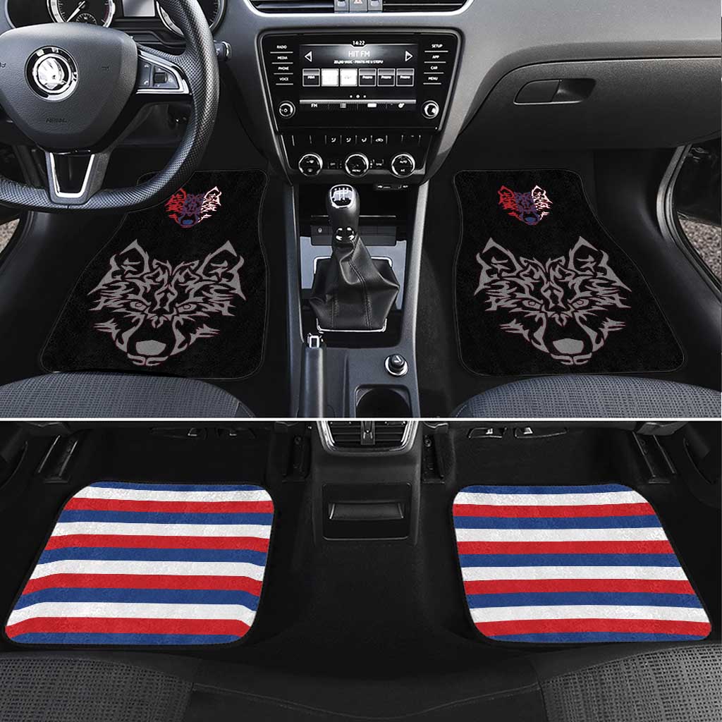 Serbia Car Mats with Wolf Head Graphic, Howling Wolf, and National Flag Stripes
